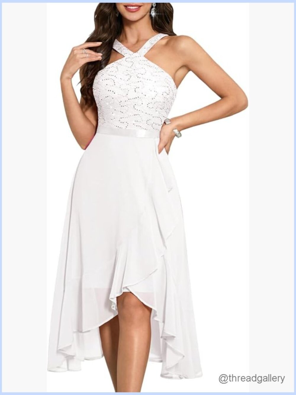 Halter Sequin Hi-Lo Formal Cocktail Prom Bridesmaid Dress